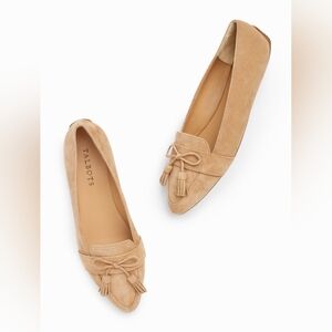 Talbot's Francesca Tan Suede Leather Driving Flats Bow Detail With Tassel Size 7